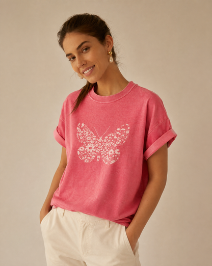 Silhouette Floral Butterfly - Relaxed Fit Premium T Shirt