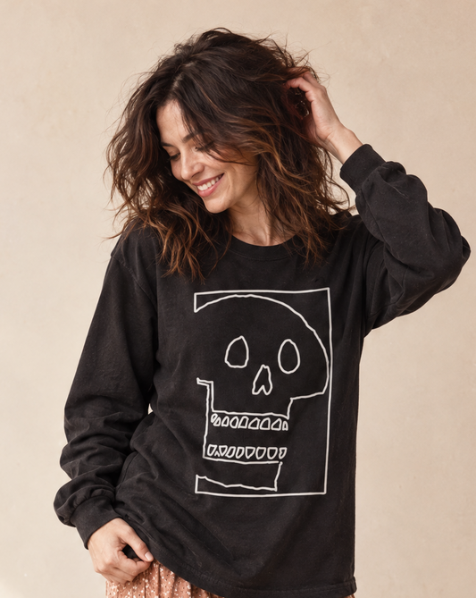 Skull Sketch - Comfort Colors Long Sleeve Premium T Shirt