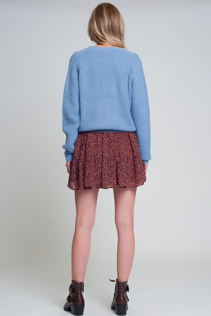 Soft Cardigan With Buttons and Deep v Neck in Blue