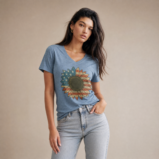 Stars & Stripes Sunflower - Super Soft V Neck