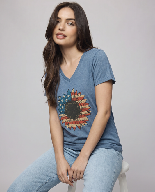 Stars & Stripes Sunflower - Super Soft V Neck