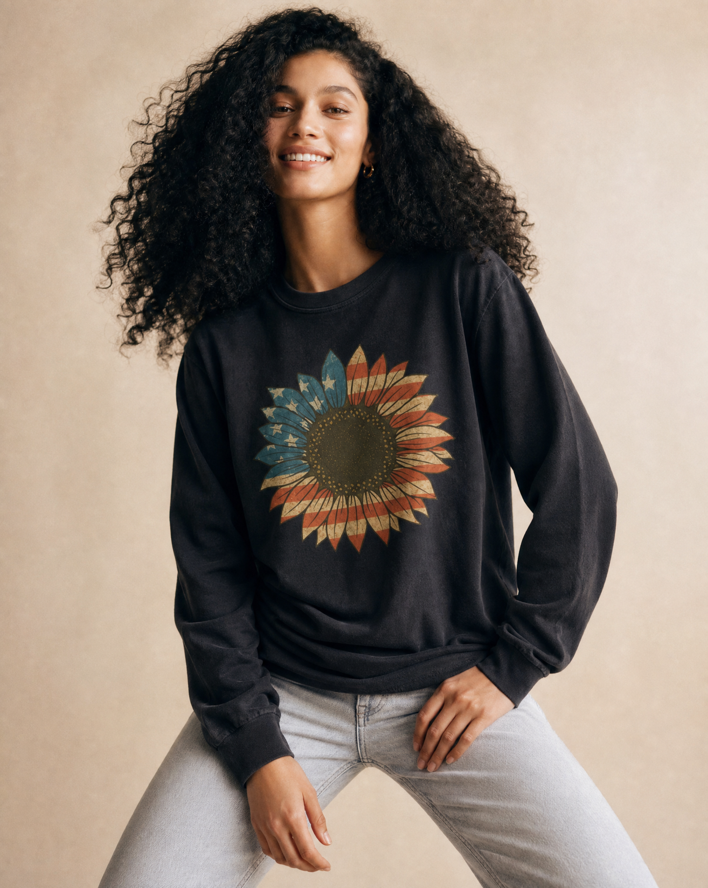 Stars and Stripes Sunflower - Comfort Colors Premium Long Sleeve T Shirt
