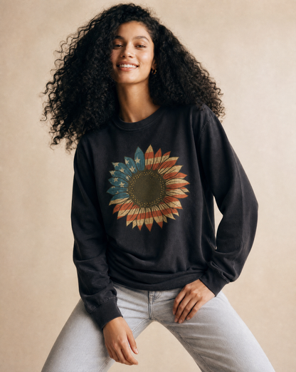 Stars and Stripes Sunflower - Comfort Colors Premium Long Sleeve T Shirt
