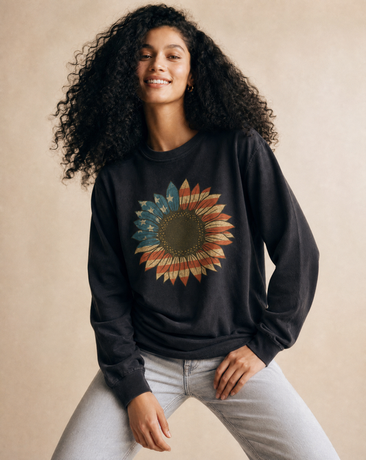 Stars and Stripes Sunflower - Comfort Colors Premium Long Sleeve T Shirt