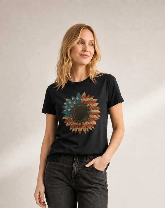 Stars & Stripes Sunflower - Women's Cut Fitted Tee