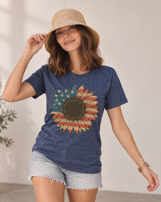 Stars and Stripes Sunflower - Bella Canvas Super Soft Straight Cut T shirt