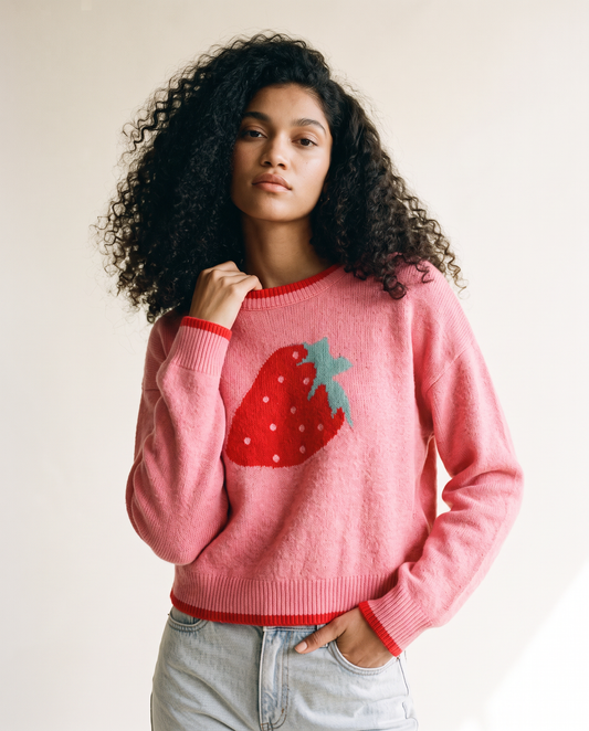 Strawberry Print Knit Sweater