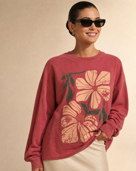 Summer Bloom Distressed Floral  - Comfort Colors Long Sleeve Premium T Shirt