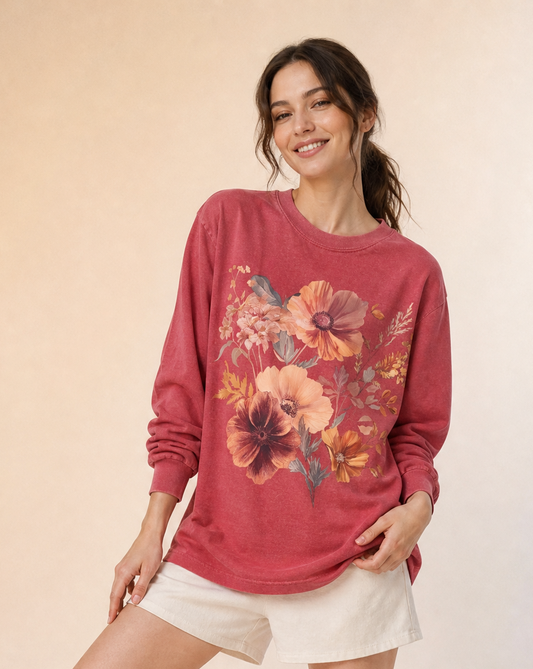 Sunset Floral - Comfort Colors Long Sleeve Premium T Shirt