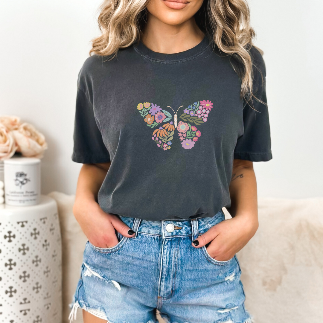 Boho Floral Butterfly -  Comfort Colors Relaxed Fit Premium T Shirt