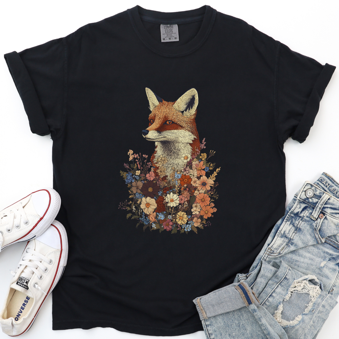 The Folklore Floral Fox - Comfort Colors Relaxed Fit Premium T Shirt