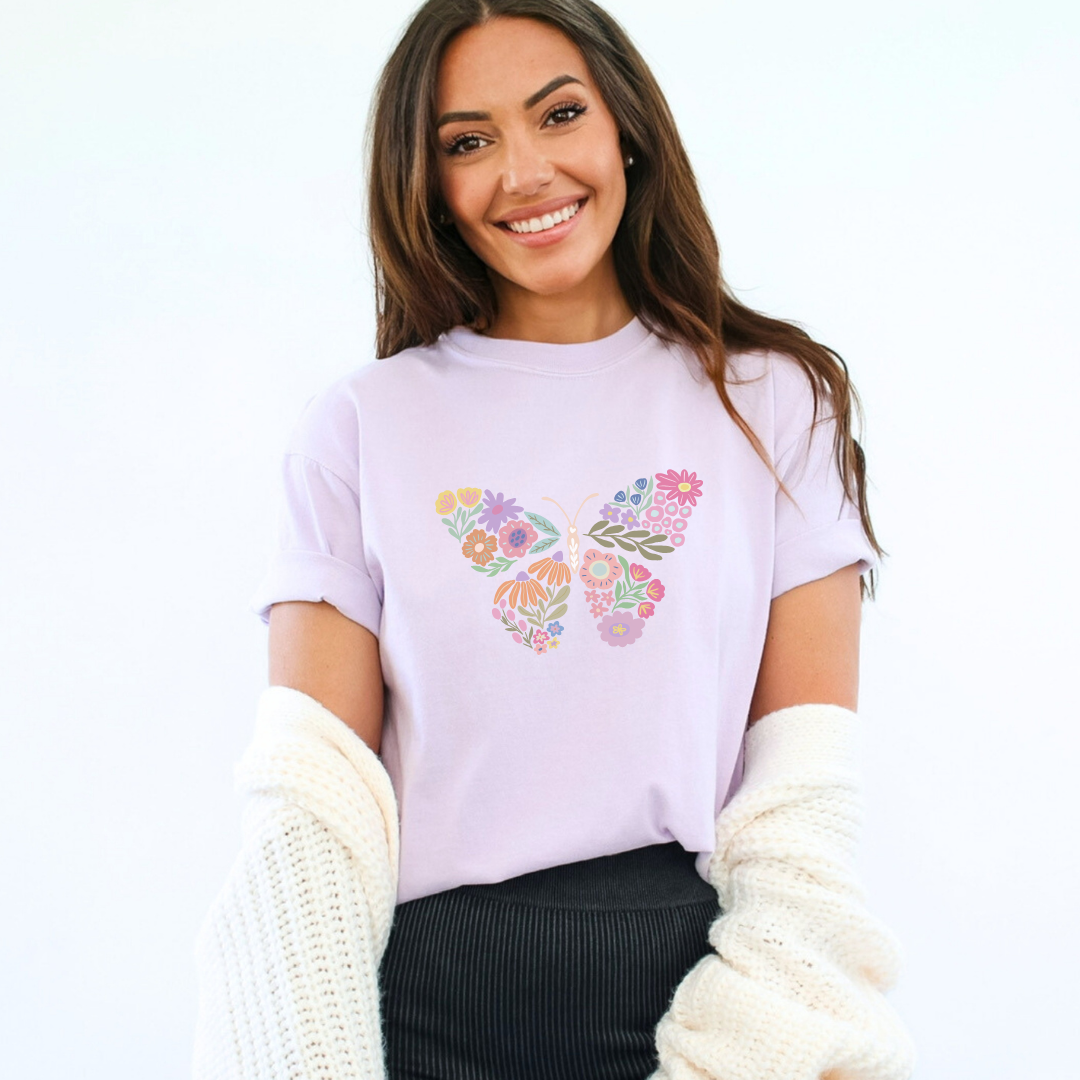 Boho Floral Butterfly -  Comfort Colors Relaxed Fit Premium T Shirt