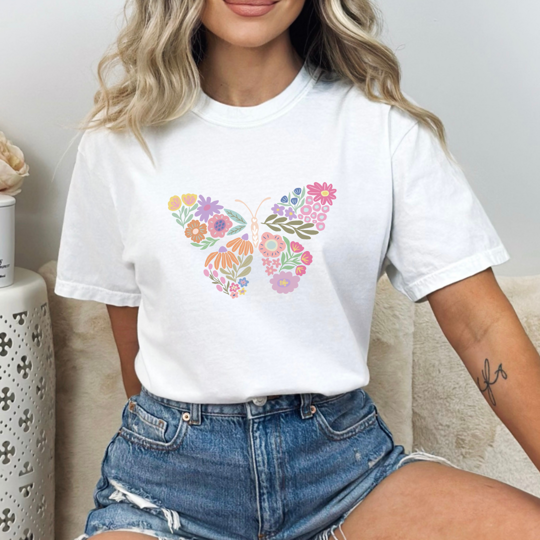 Boho Floral Butterfly -  Comfort Colors Relaxed Fit Premium T Shirt
