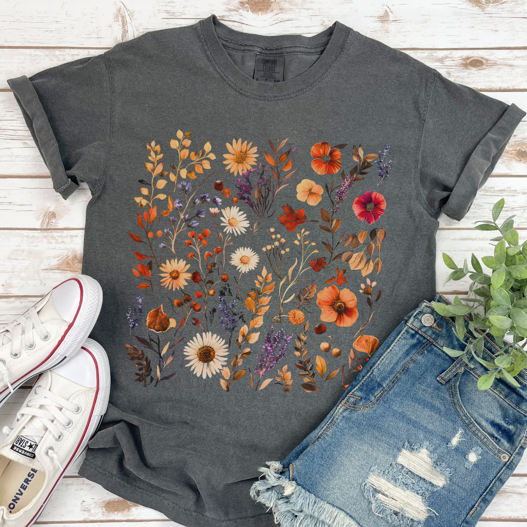 Autumn Boho Floral Print - Comfort Colors Relaxed Fit Premium T Shirt
