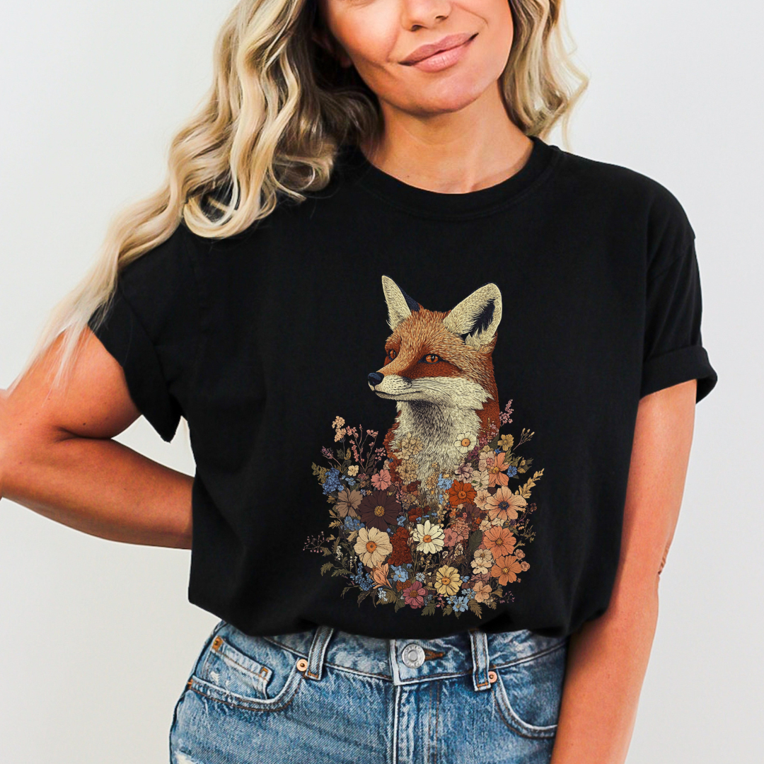 The Folklore Floral Fox - Comfort Colors Relaxed Fit Premium T Shirt