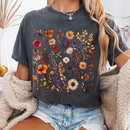 Autumn Boho Floral Print - Comfort Colors Relaxed Fit Premium T Shirt