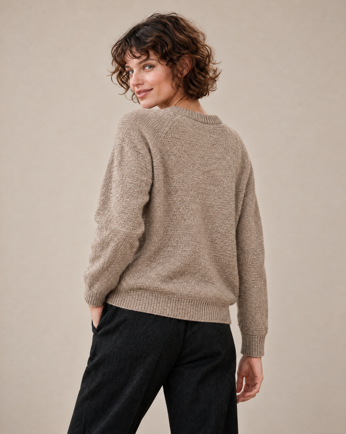 Sweater with Cartoon Cat Pattern