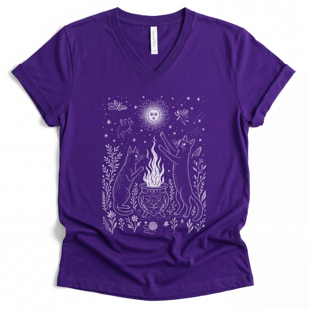 Midnight Meowgic - Short Sleeve V Neck