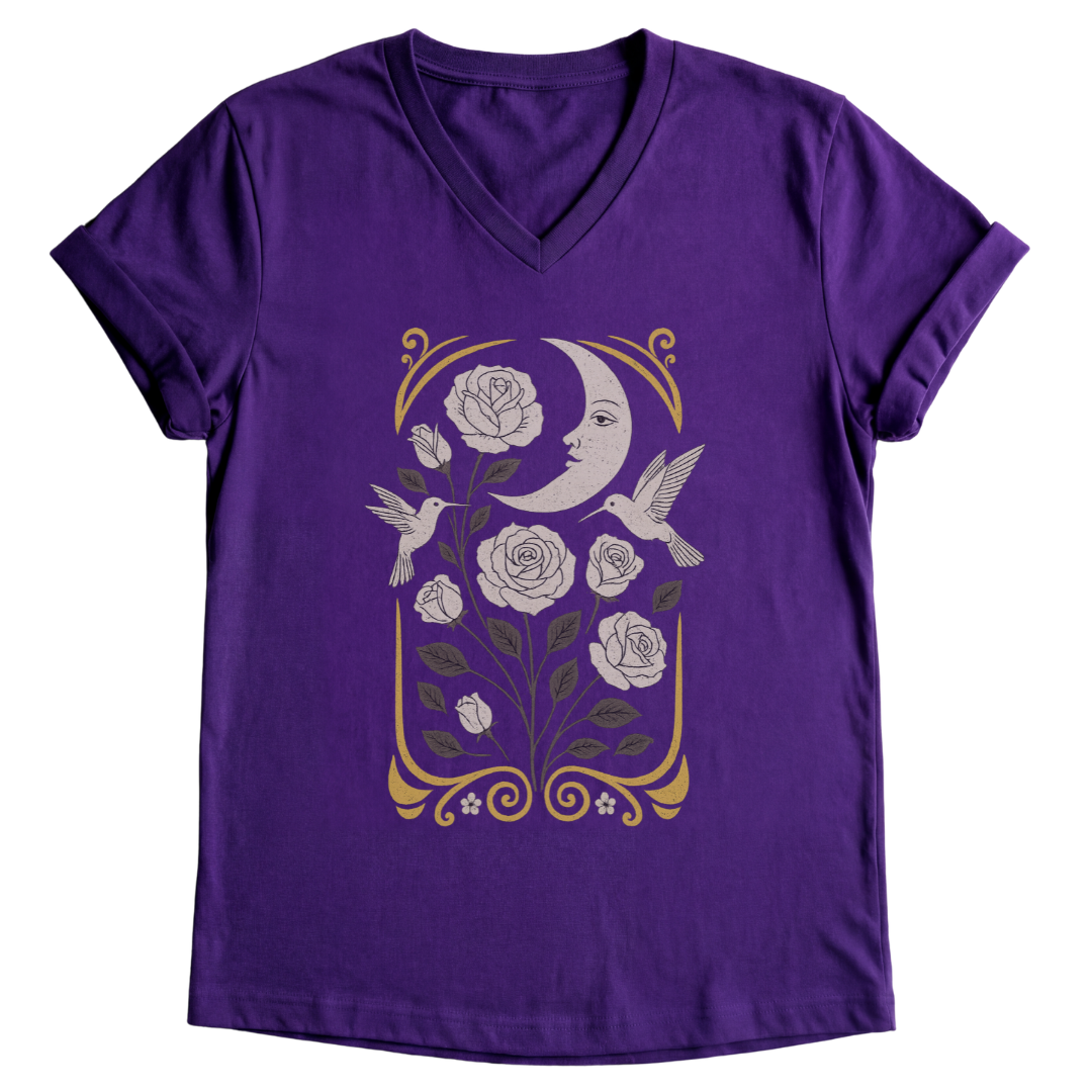 Moonlight Floral - Short Sleeve V Neck