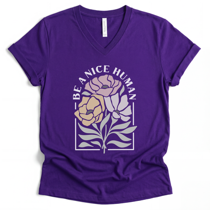 Be A Nice Human - Short Sleeve V-Neck Tee