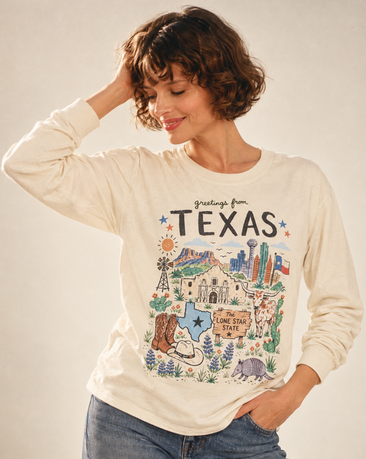 Greetings From Texas - Comfort Colors Long Sleeve Premium T Shirt