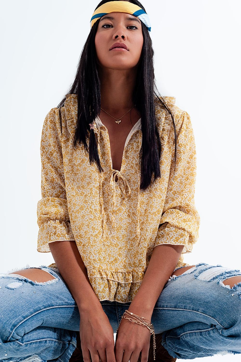 Tie Front Chiffon Blouse