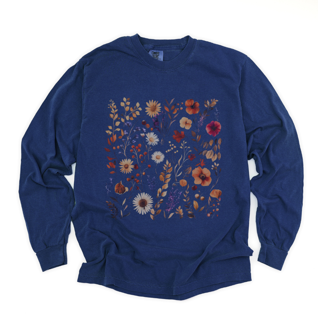 Autumn Boho Floral Print - Comfort Colors Premium Long Sleeve T Shirt