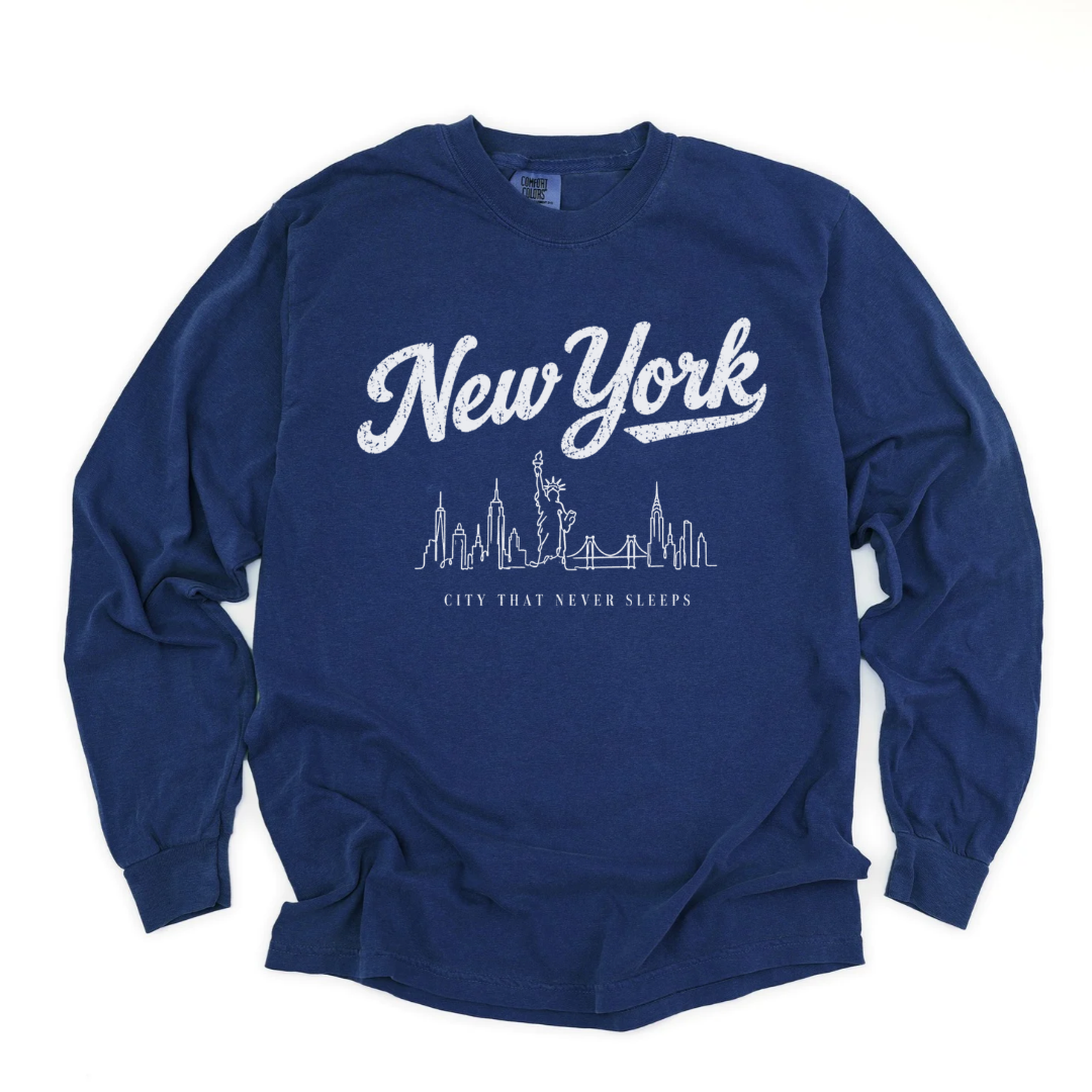 New York Skyline Doodle - Comfort Colors Long Sleeve Premium T Shirt