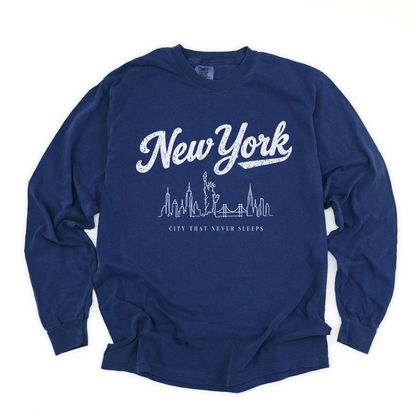 New York Skyline Doodle - Comfort Colors Long Sleeve Premium T Shirt