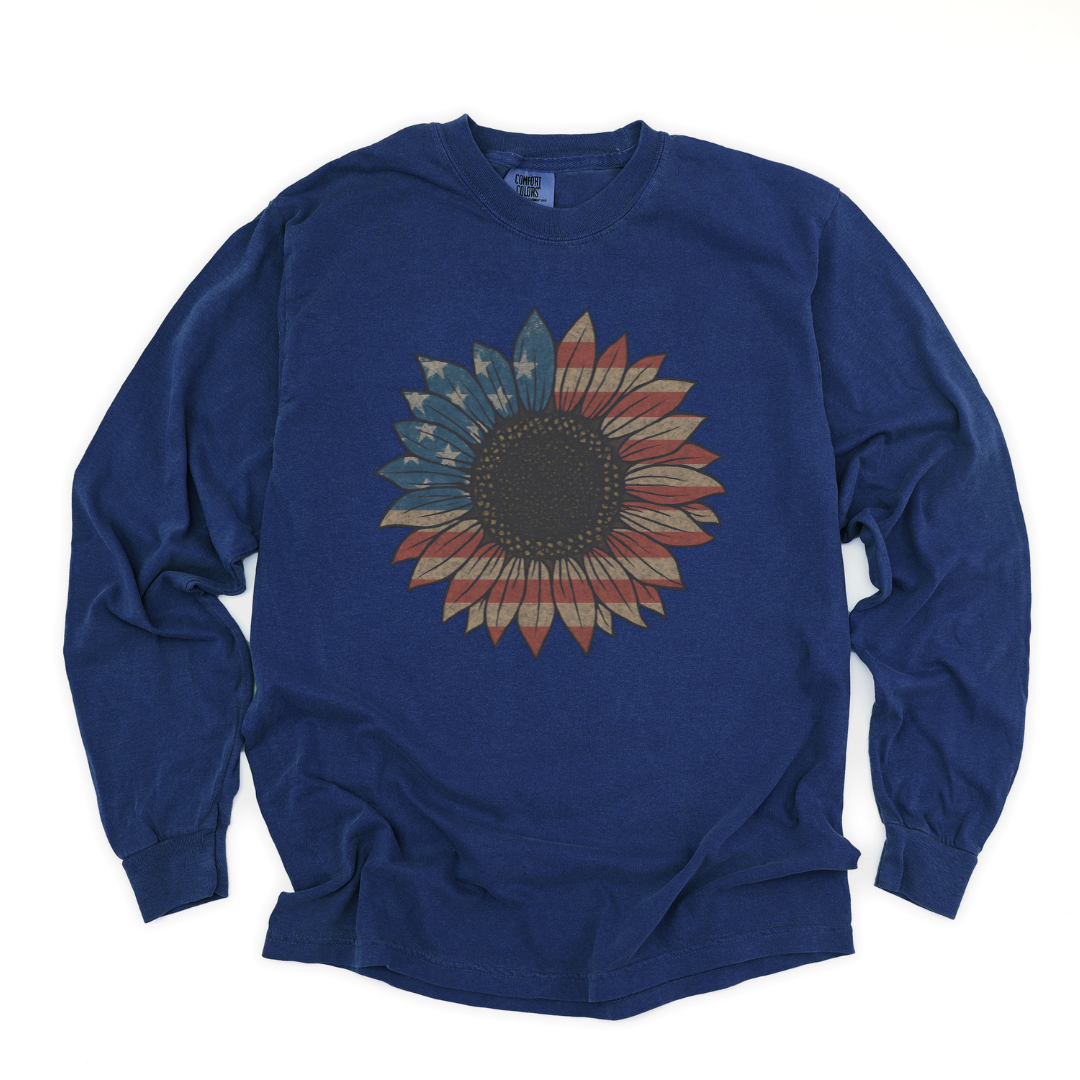 Stars and Stripes Sunflower - Comfort Colors Premium Long Sleeve T Shirt