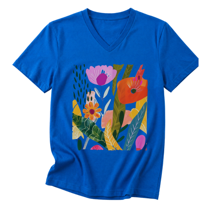Modern Art Plant Print - Short Sleeve V Neck