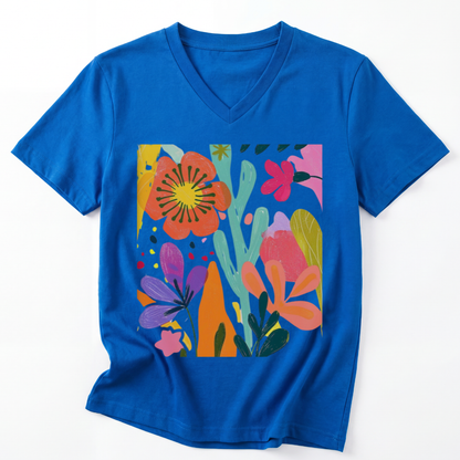 Modern Art Flower Print - Short Sleeve V Neck
