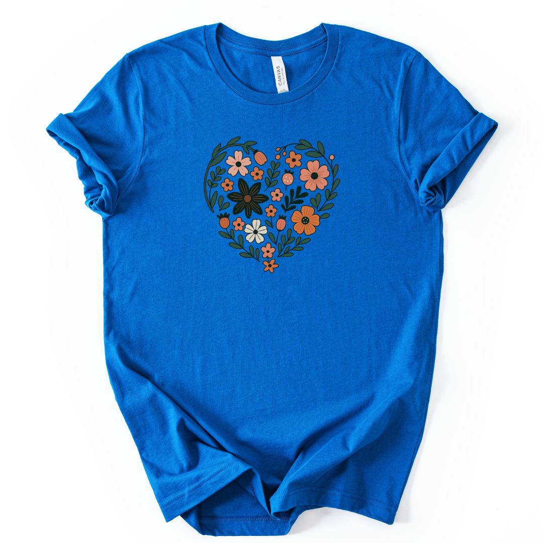 Flower Heart - Bella Canvas Super Soft Straight Cut T shirt