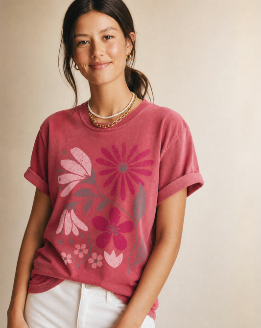 Vintage Distressed Field of Bloom Floral-  Comfort Colors Relaxed Fit Premium T Shirt