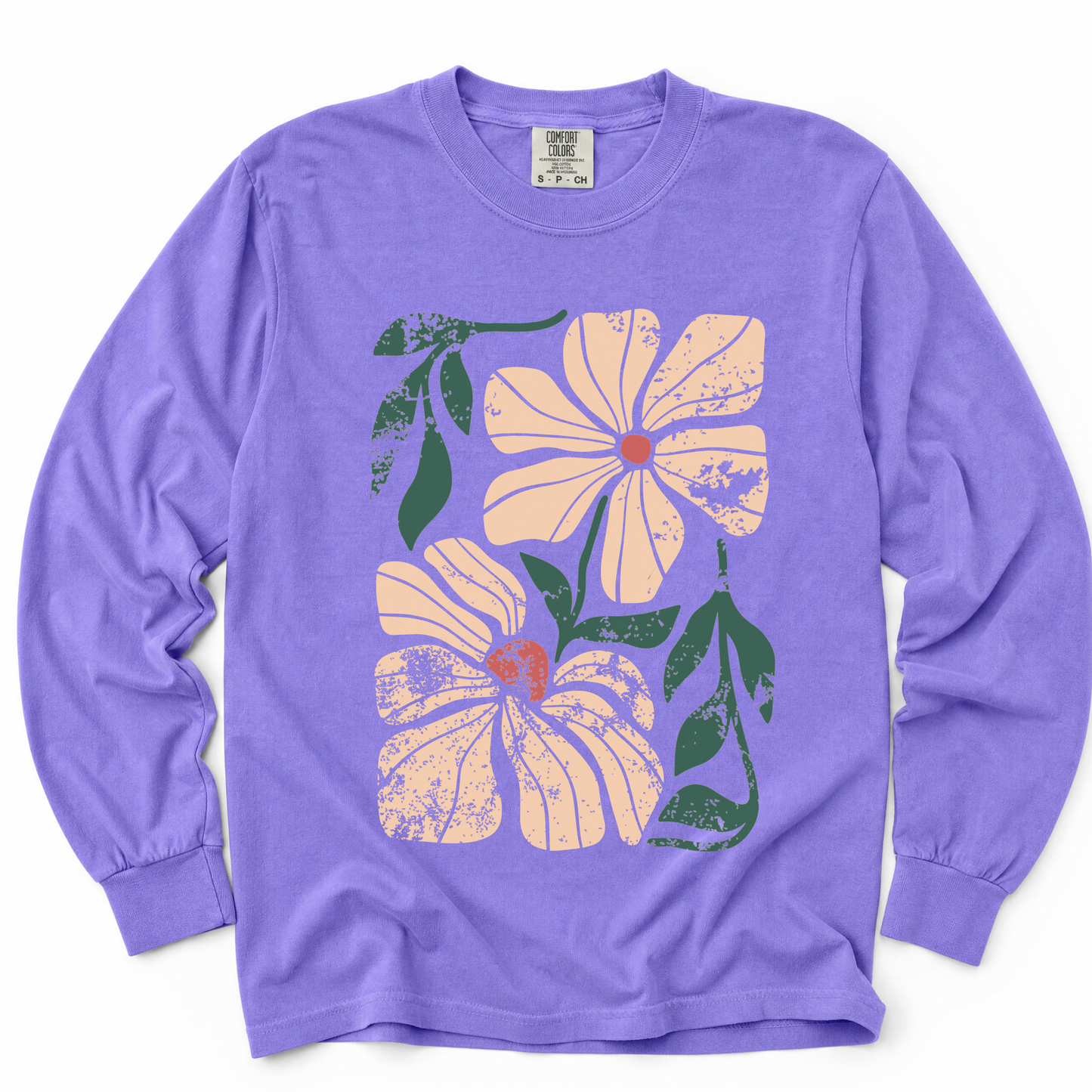 Summer Bloom Distressed Floral  - Comfort Colors Long Sleeve Premium T Shirt