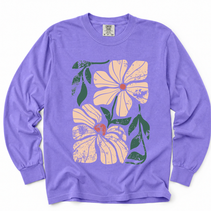 Summer Bloom Distressed Floral  - Comfort Colors Long Sleeve Premium T Shirt