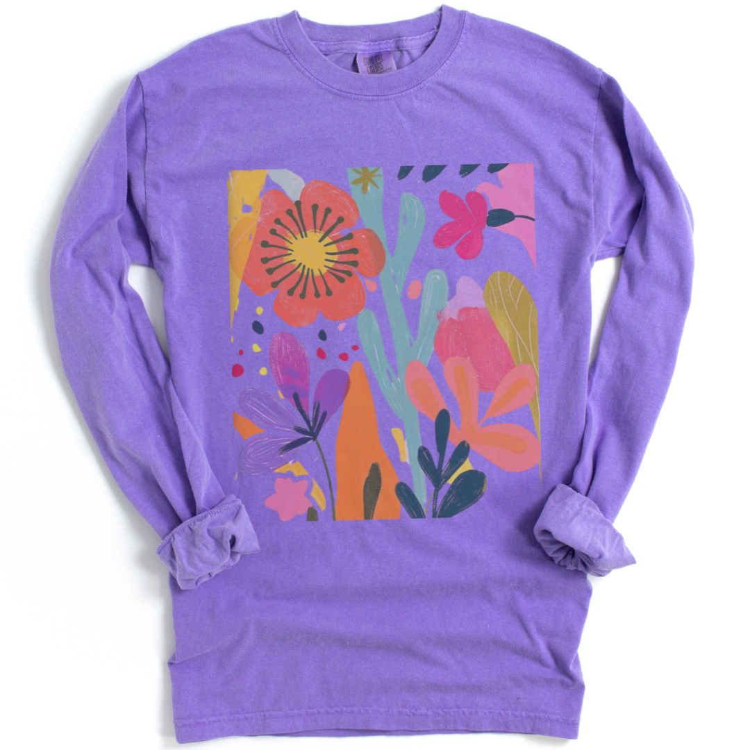 Modern Art Flower Print - Comfort Colors Premium Long Sleeve T Shirt