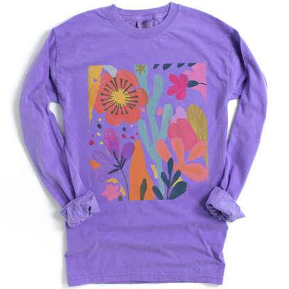 Modern Art Flower Print - Comfort Colors Premium Long Sleeve T Shirt