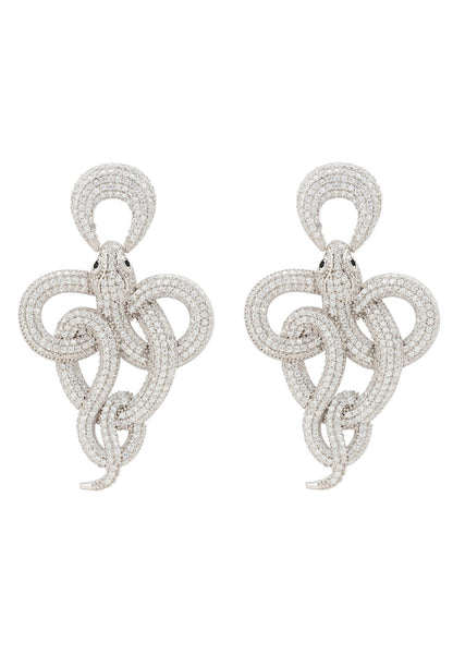 Viper Snake Drop Earrings Silver White