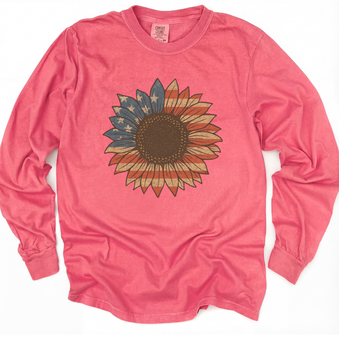 Stars and Stripes Sunflower - Comfort Colors Premium Long Sleeve T Shirt