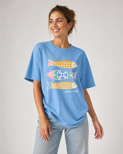 What A Catch -  Relaxed Fit Vintage Wash T Shirt