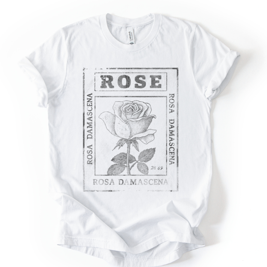 Rosa Damascena, Vintage Faded Print - Bella Canvas Super Soft T Shirt