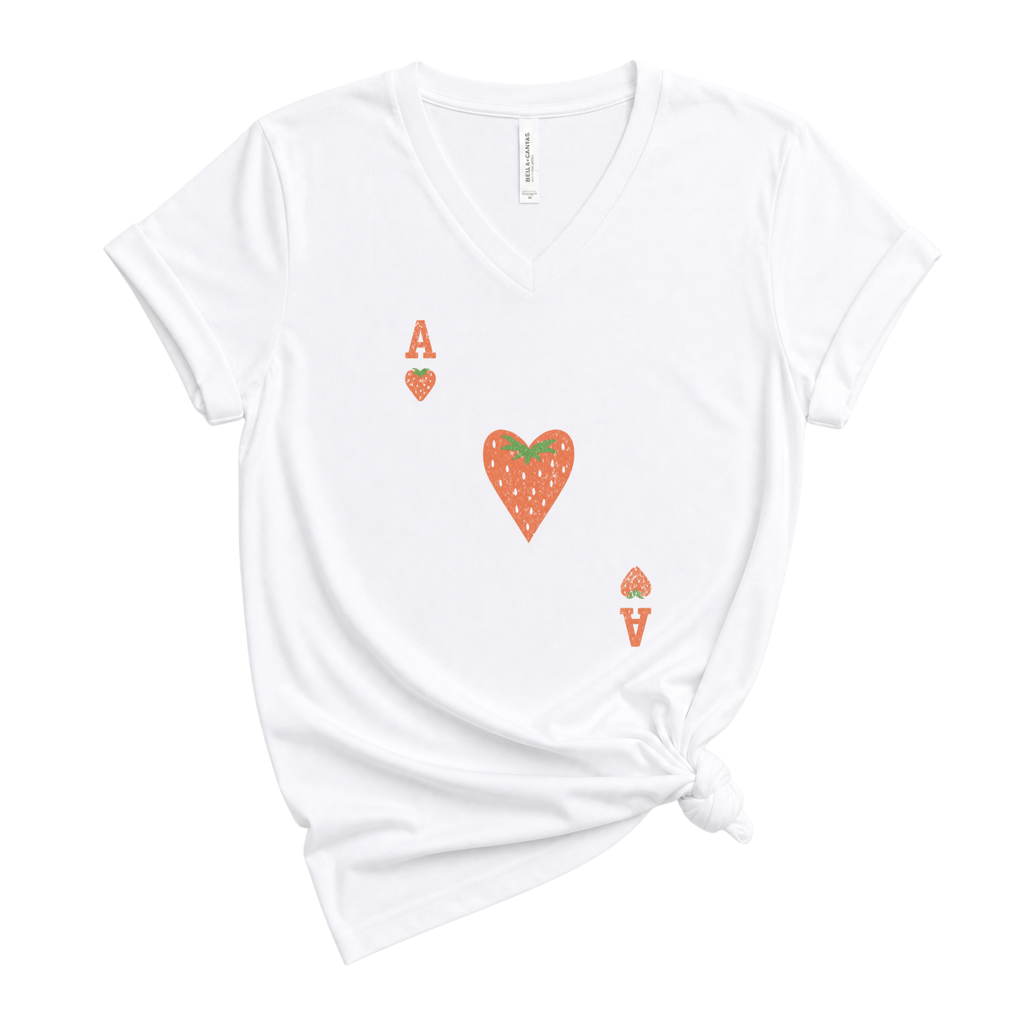 The Ace Of Strawberries, Vintage Distressed Print - Short Sleeve V-Neck Tee