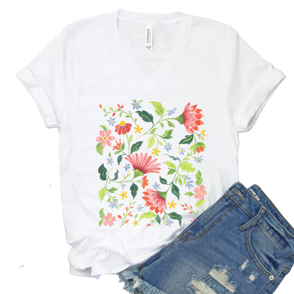 Botanical Bliss - Short Sleeve V-Neck Tee