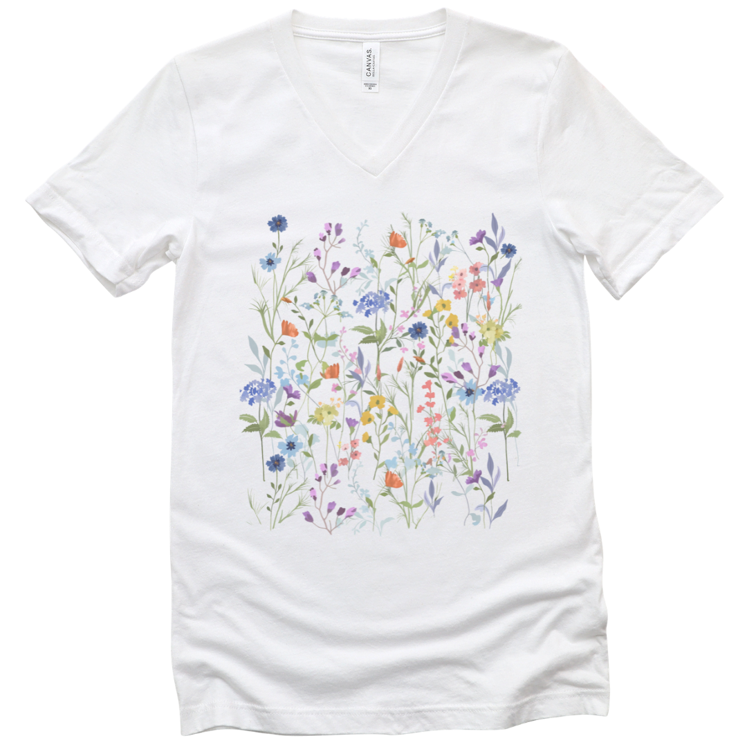 Floral Medley - Short Sleeve V-Neck Tee