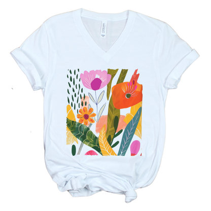 Modern Art Plant Print - Short Sleeve V Neck