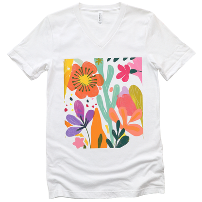 Modern Art Flower Print - Short Sleeve V Neck