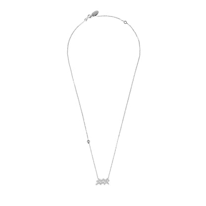Zodiac Star Sign Pendant Necklace Silver Aquarius
